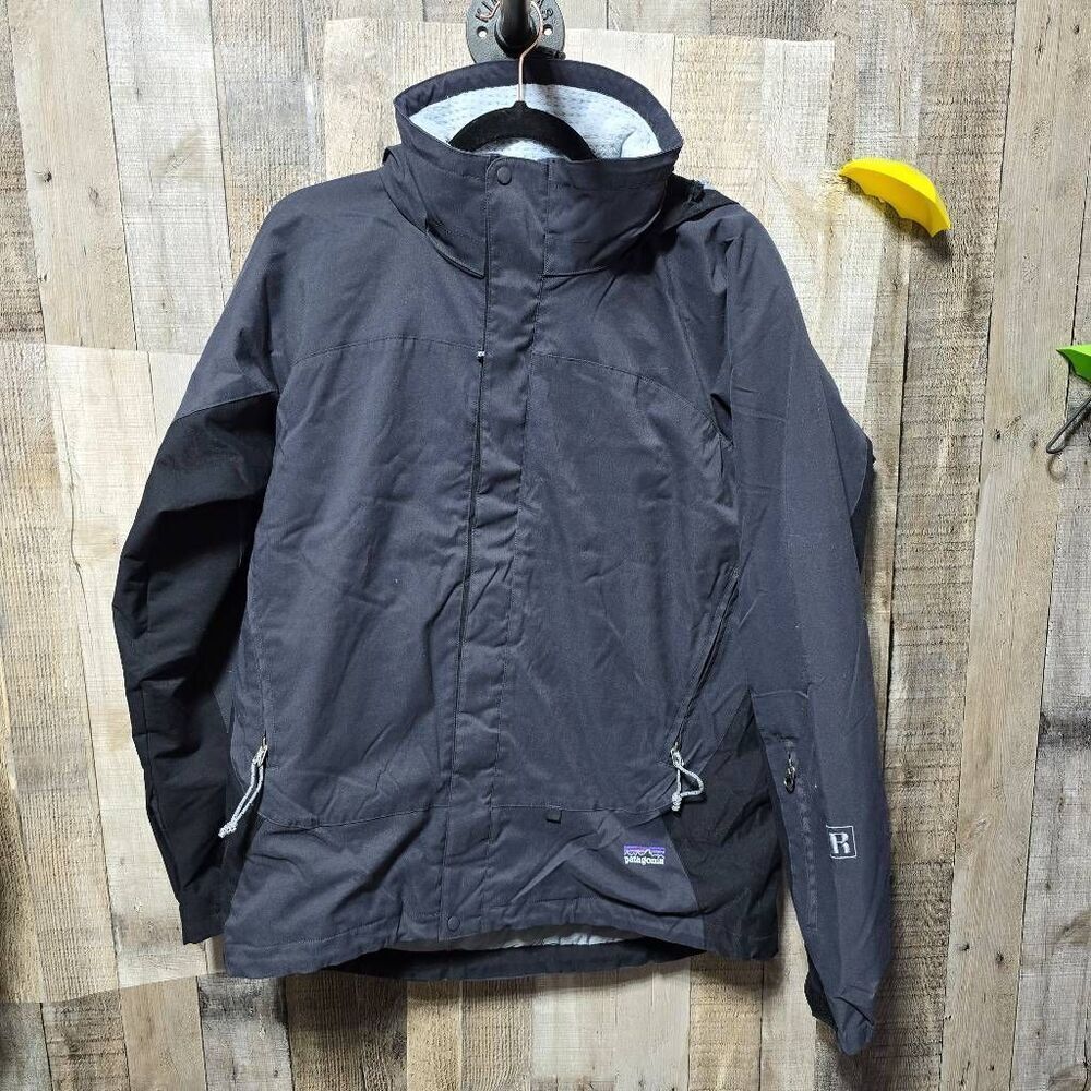 Patagonia Vintage Grey Black Fleece Lined Coat Large Outdoor Winter Ski Snow